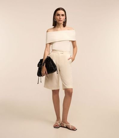 Blusa Hombro a Hombro en Rib con Escote Plegado 2