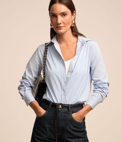 Camisa en Tricolina con Abotonado y Estampa Rayas en Hilo Teñido 3