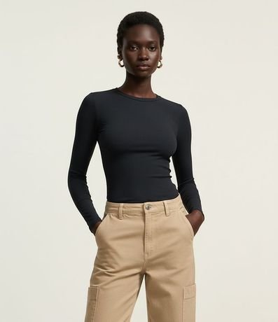 Blusa en Rib Texturizada y Manga Larga 4