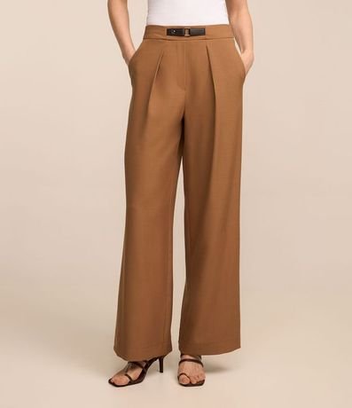 Pantalón Wide Leg Sastrería con Detalle de Cinturón en PU 2