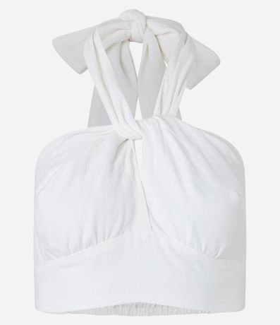 Blusa Cropped en Viscosa y Lino con Busto Cruzado 5