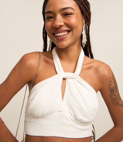 Blusa Cropped en Viscosa y Lino con Busto Cruzado 1