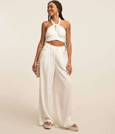 Blusa Cropped en Viscosa y Lino con Busto Cruzado 2