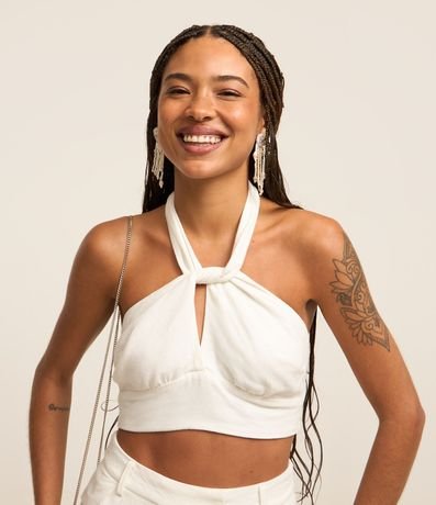Blusa Cropped en Viscosa y Lino con Busto Cruzado 3