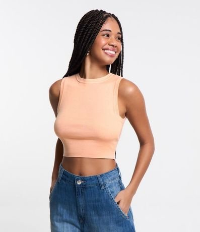 Blusa Musculosa Cropped en Viscosa Acanalada