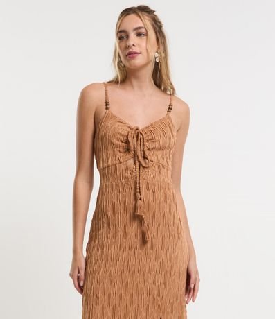 Vestido New Midi Texturizado con Abertura y Adornos en los Breteles 2