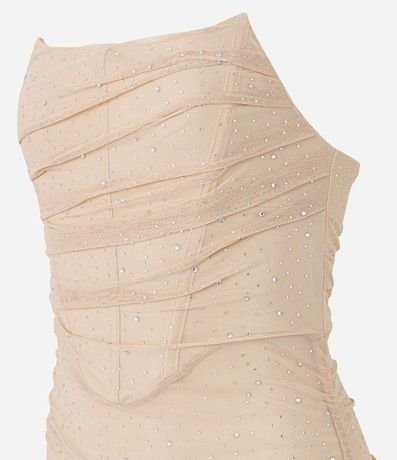 Vestido Corto sin Breteles en Tule con Fruncido y Brillo 8