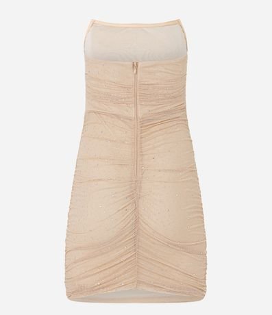 Vestido Corto sin Breteles en Tule con Fruncido y Brillo 9