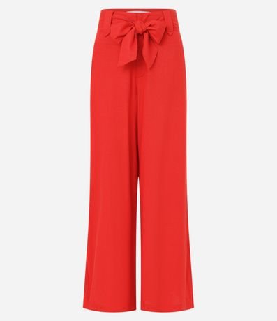 Pantalón Pantalona en Viscosa y Lino con Lazo en la Cintura y Recortes 5