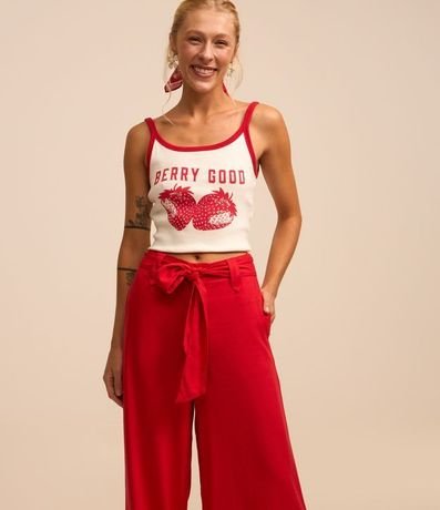 Pantalón Pantalona en Viscosa y Lino con Lazo en la Cintura y Recortes 2