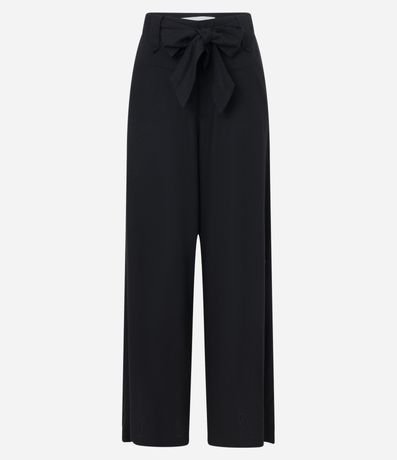 Pantalón Pantalona en Viscosa y Lino con Lazo en la Cintura y Recortes 5