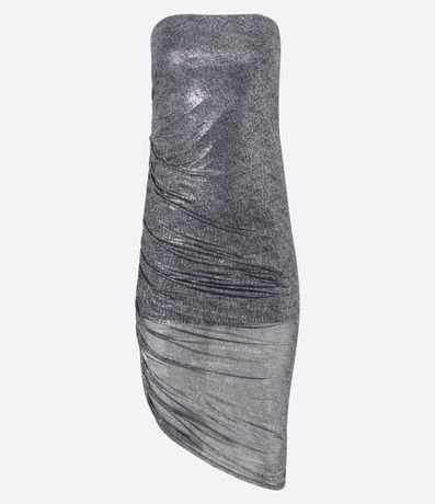 Vestido Midi sin Breteles en Tul Metalizado con Bajo Asimétrico 6