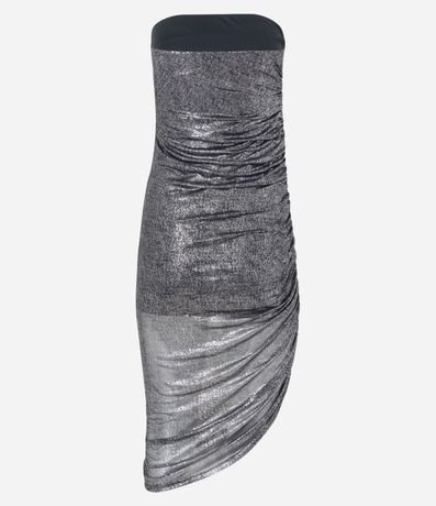 Vestido Midi sin Breteles en Tul Metalizado con Bajo Asimétrico 8