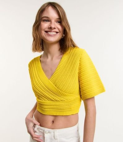 Blusa Cropped de Punto Diferenciado y Manga Corta 1