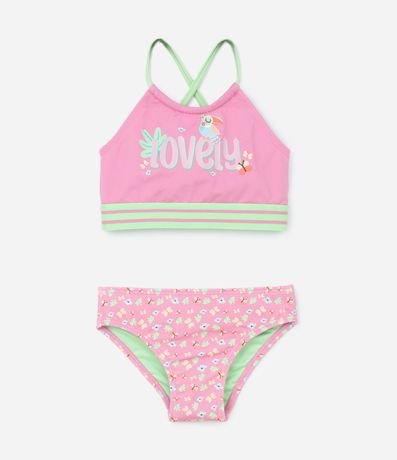 Bikini Infantil con Estampa de Tucán Tierna y Lettering Love - Talle 2 a 4 años