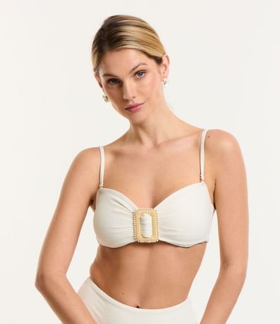 Bikini Top Bandeau en Poliamida con Detalle Metalizado y Hebilla