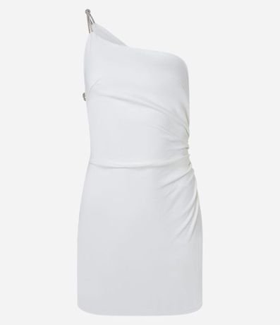 Vestido Corto Hombro Único en Bengalina con Bretel de Strass 5