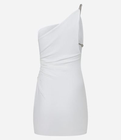 Vestido Corto Hombro Único en Bengalina con Bretel de Strass 6