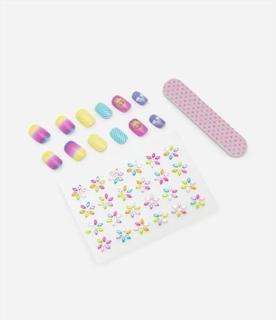 Kit Manicura con Uñas Postizas Strass Adhesivos y Lima