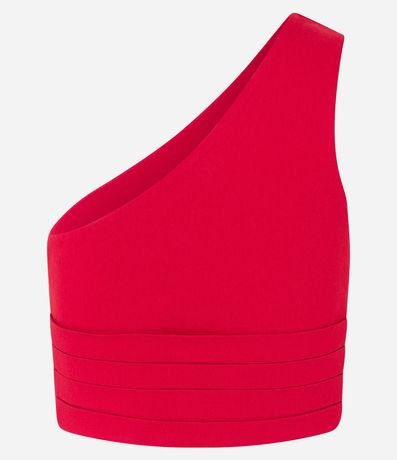 Blusa Cropped en Bengalina con Hombro Único y Recortes 5