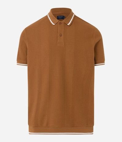 Polo Regular en Media Malla con Textura Rayada y Detalles Contrastantes 7