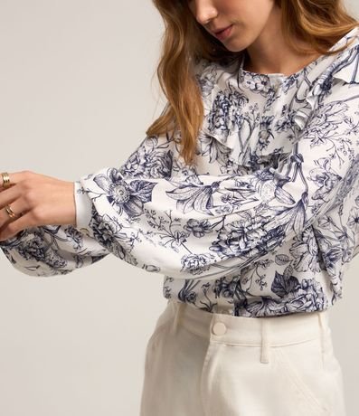 Blusa en Viscosa con Volado en el Cuello y Estampa Floral