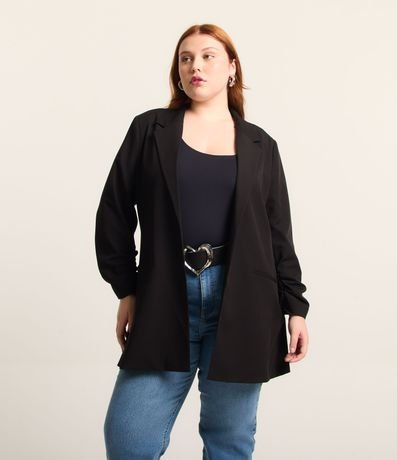 Blazer Alargado en Crepé con Manga Fruncida Curve & Plus Size