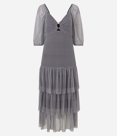 Vestido Midi en Tul con Estampa Abstracta y Volados 7