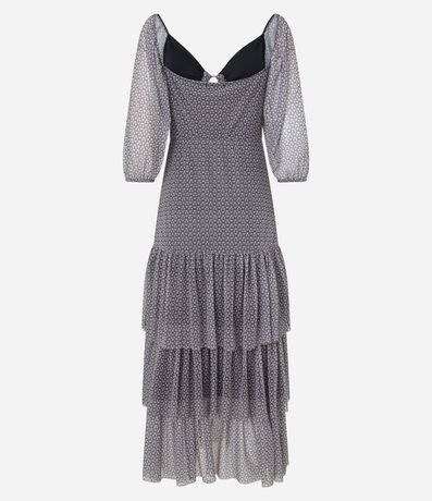 Vestido Midi en Tul con Estampa Abstracta y Volados 9