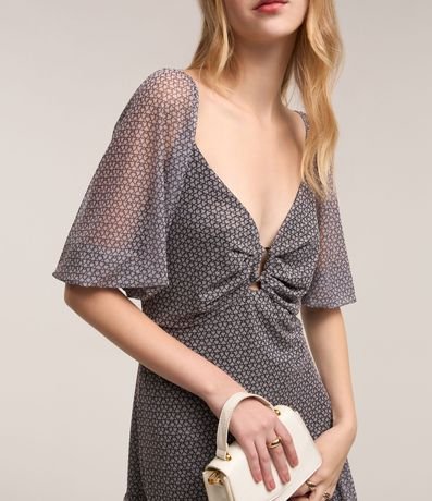 Vestido Midi en Tul con Estampa Abstracta y Volados 3