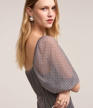Vestido Midi en Tul con Estampa Abstracta y Volados 5