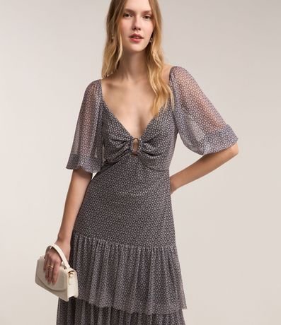 Vestido Midi en Tul con Estampa Abstracta y Volados 6