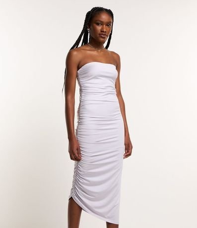 Vestido Midi sin Breteles en Media Malla con Fruncido Lateral 2