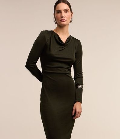 Vestido en Malla Polyvelour con Cuello Degagê y Detalle Pliegado 3