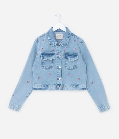 Campera Jeans Infantil con Bordado de Flores - Talle 5 a 14 años