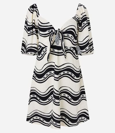 Vestido Corto en Viscosa y Lino con Estampa de Olas 5