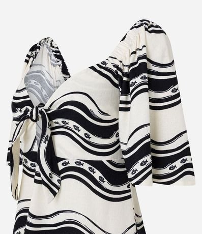 Vestido Corto en Viscosa y Lino con Estampa de Olas 6