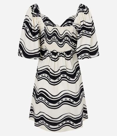 Vestido Corto en Viscosa y Lino con Estampa de Olas 7