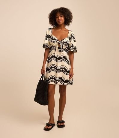 Vestido Corto en Viscosa y Lino con Estampa de Olas 2