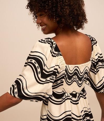 Vestido Corto en Viscosa y Lino con Estampa de Olas 4