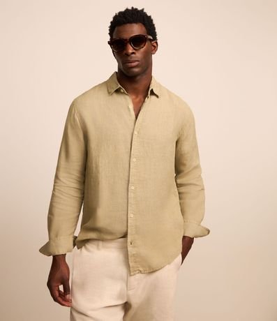 Camisa Comfort en Lino y Cuello con Solapa