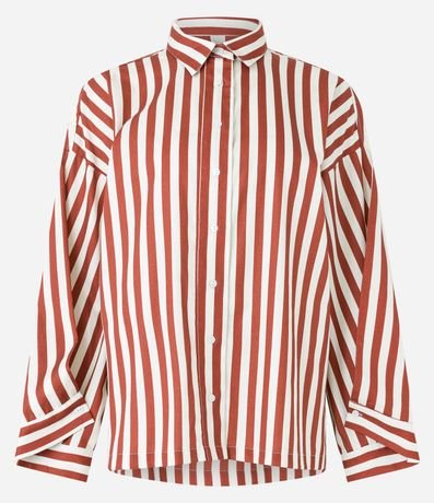 Camisa en Tricolina con Superposición en la Manga y Estampa de Rayas 6