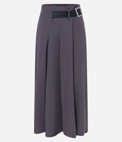 Pollera Midi Evasê Sastrería con Cinturón y Pliegues 5