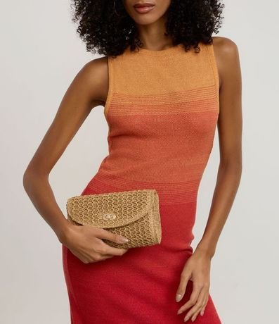 Cartera Transversal Pequena en Ráfia con Locker de Metal y Asa de Cadena 9