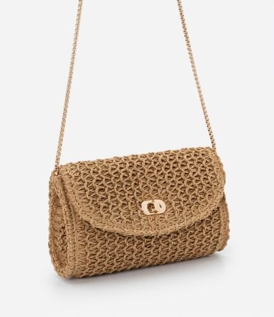 Cartera Transversal Pequena en Ráfia con Locker de Metal y Asa de Cadena 2