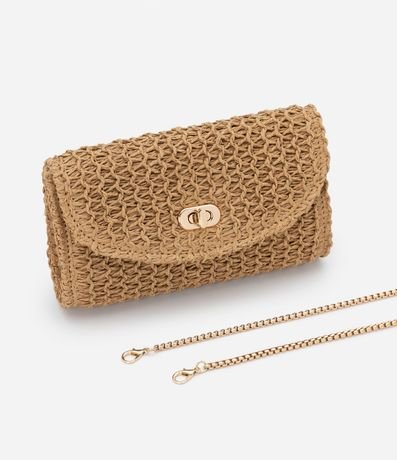 Cartera Transversal Pequena en Ráfia con Locker de Metal y Asa de Cadena 7