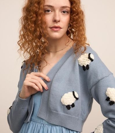Cardigan Corto de Punto con Bordado de Ovejas 3
