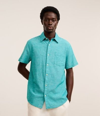 Camisa Regular Texturizada con Lino y Bolsillo