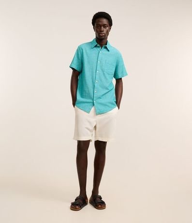 Camisa Regular Texturizada con Lino y Bolsillo 2