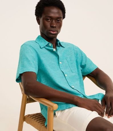 Camisa Regular Texturizada con Lino y Bolsillo 3